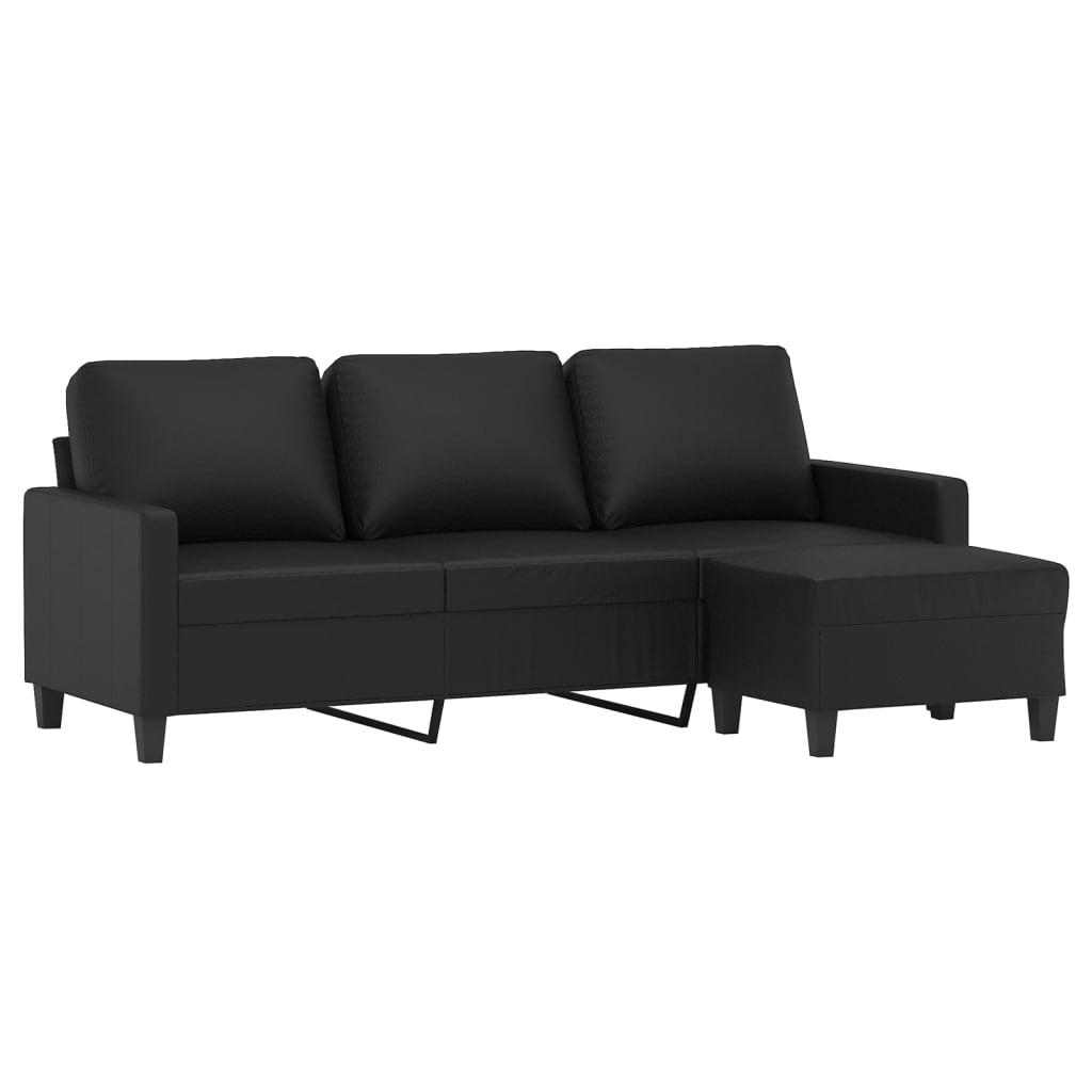 3-Seater Sofa with Footstool Black 180 cm Faux Leather