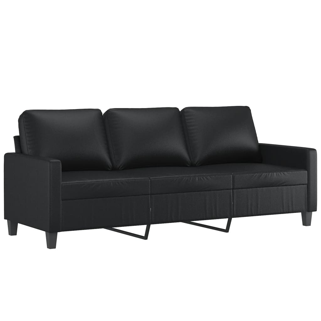 3-Seater Sofa with Footstool Black 180 cm Faux Leather
