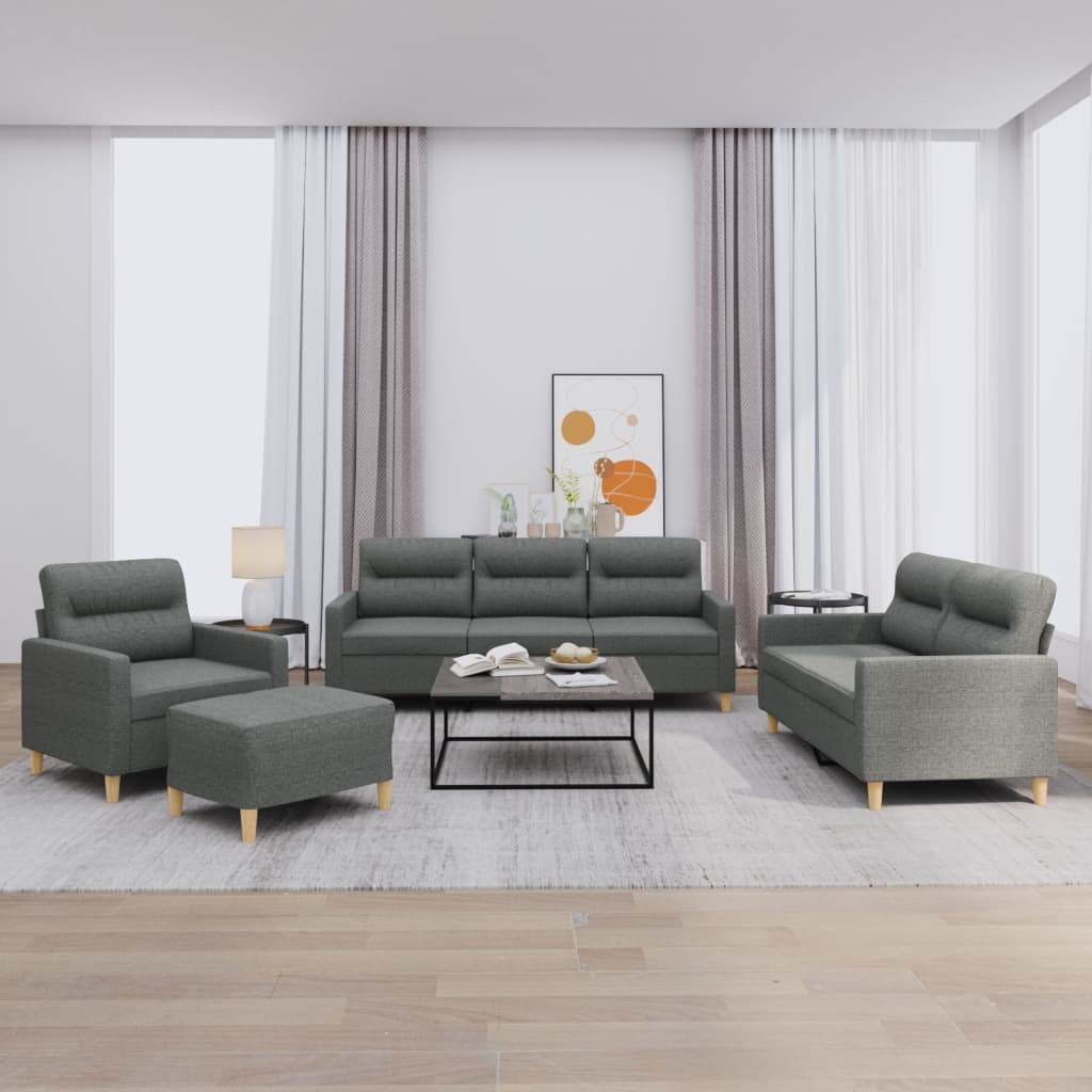 4 Piece Sofa Set with Cushions Dark Grey Fabric