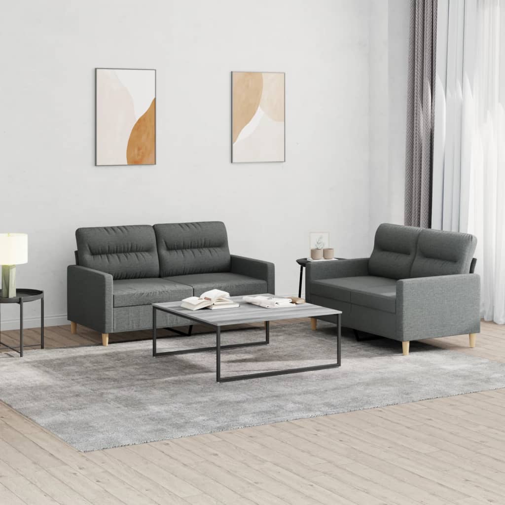2 Piece Sofa Set with Cushions Dark Grey Fabric
