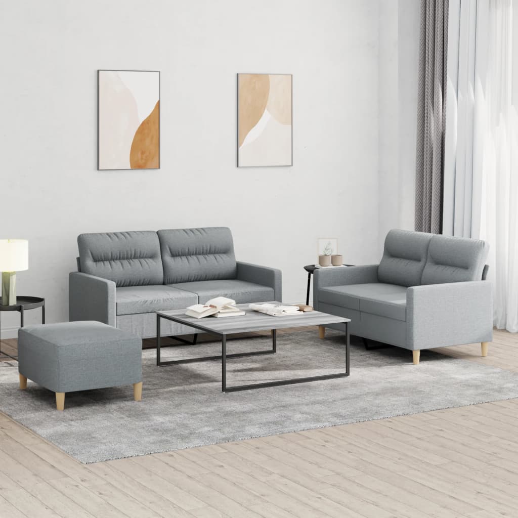 3 Piece Sofa Set with Cushions Light Grey Fabric