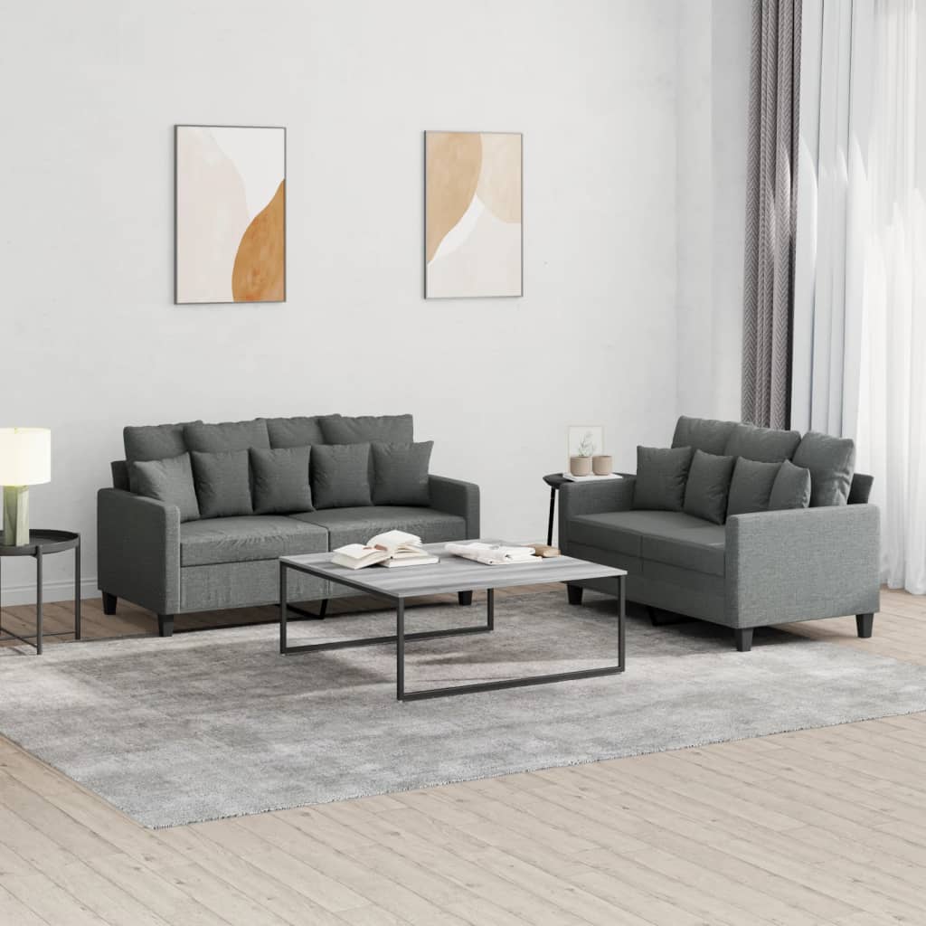 2 Piece Sofa Set with Cushions Dark Grey Fabric