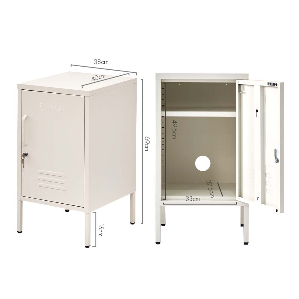 Bedside Table Metal Cabinet - MINI White