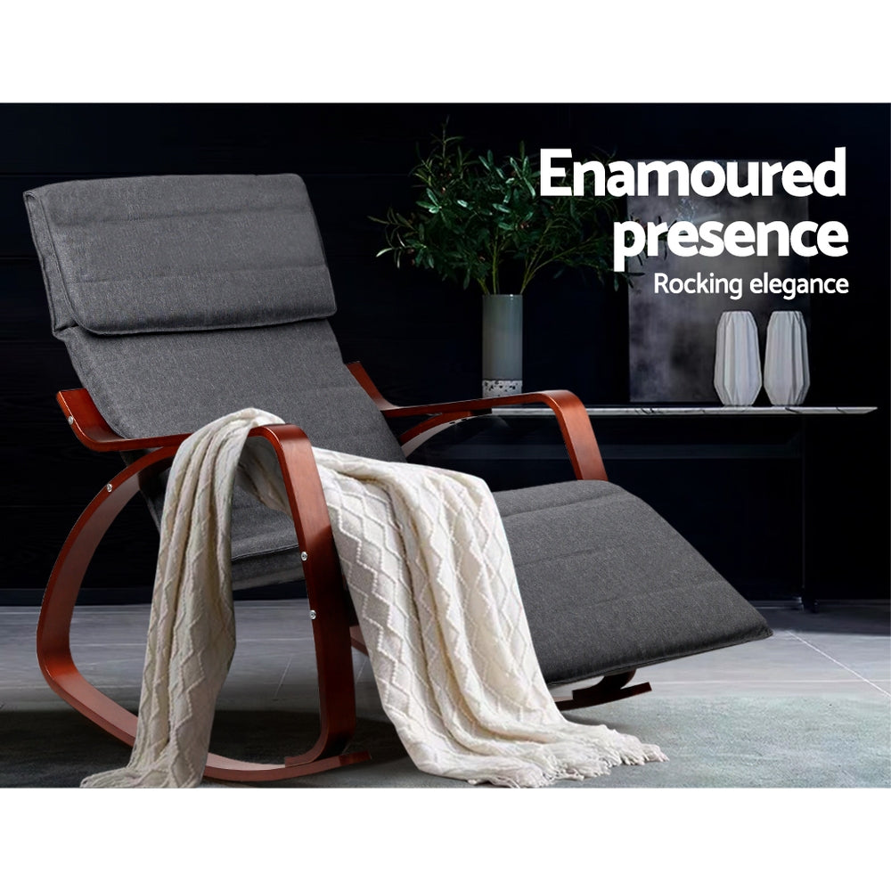 Fabric Rocking Armchair with Adjustable Footrest  Charcoal