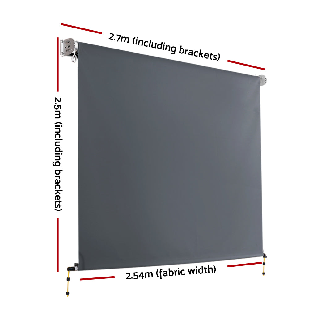 Outdoor Blinds Blackout Roll Down Awning Window Shade 2.7X2.5M Grey