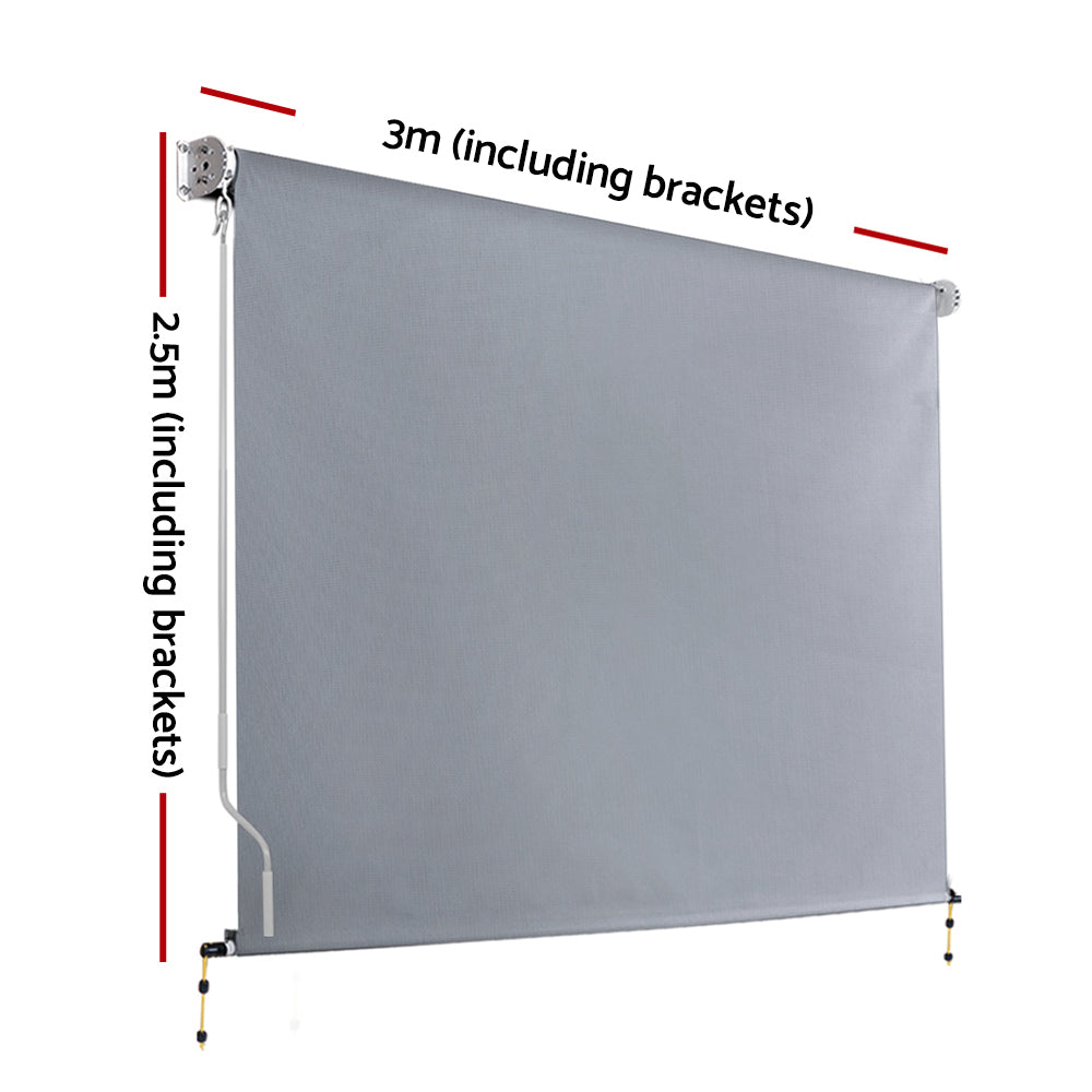 Outdoor Blinds Light Filtering Roll Down Awning Shade 3X2.5M Grey