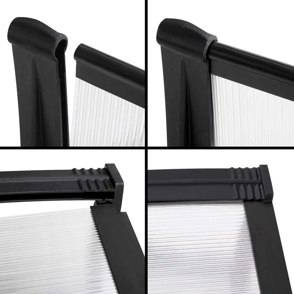 Window Door Awning Canopy 1mx2m Transparent Sheet Black Plastic Frame