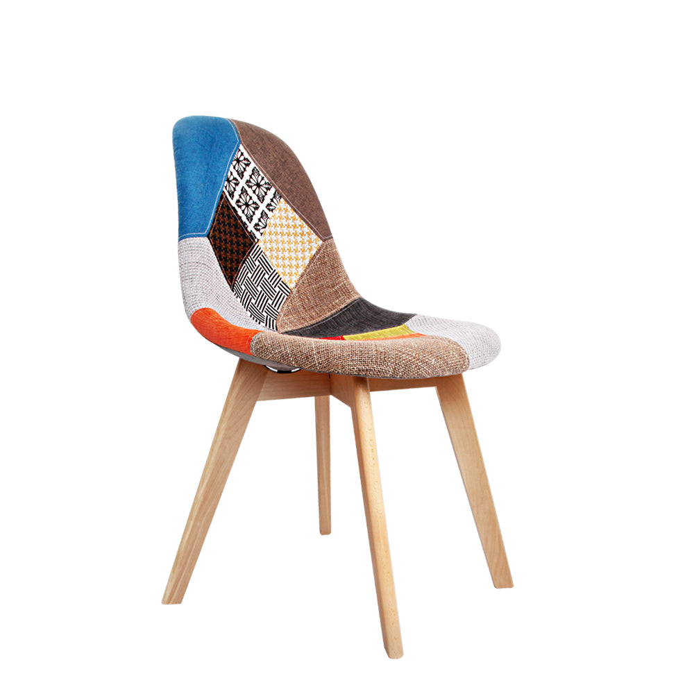 Set of 2 Retro Beech Fabric Dining Chair  Multi Colour