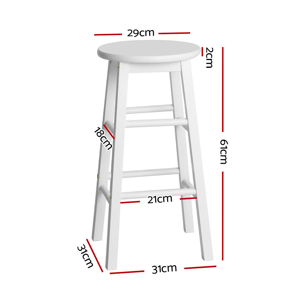 2x Bar Stools Round Chairs Wooden White