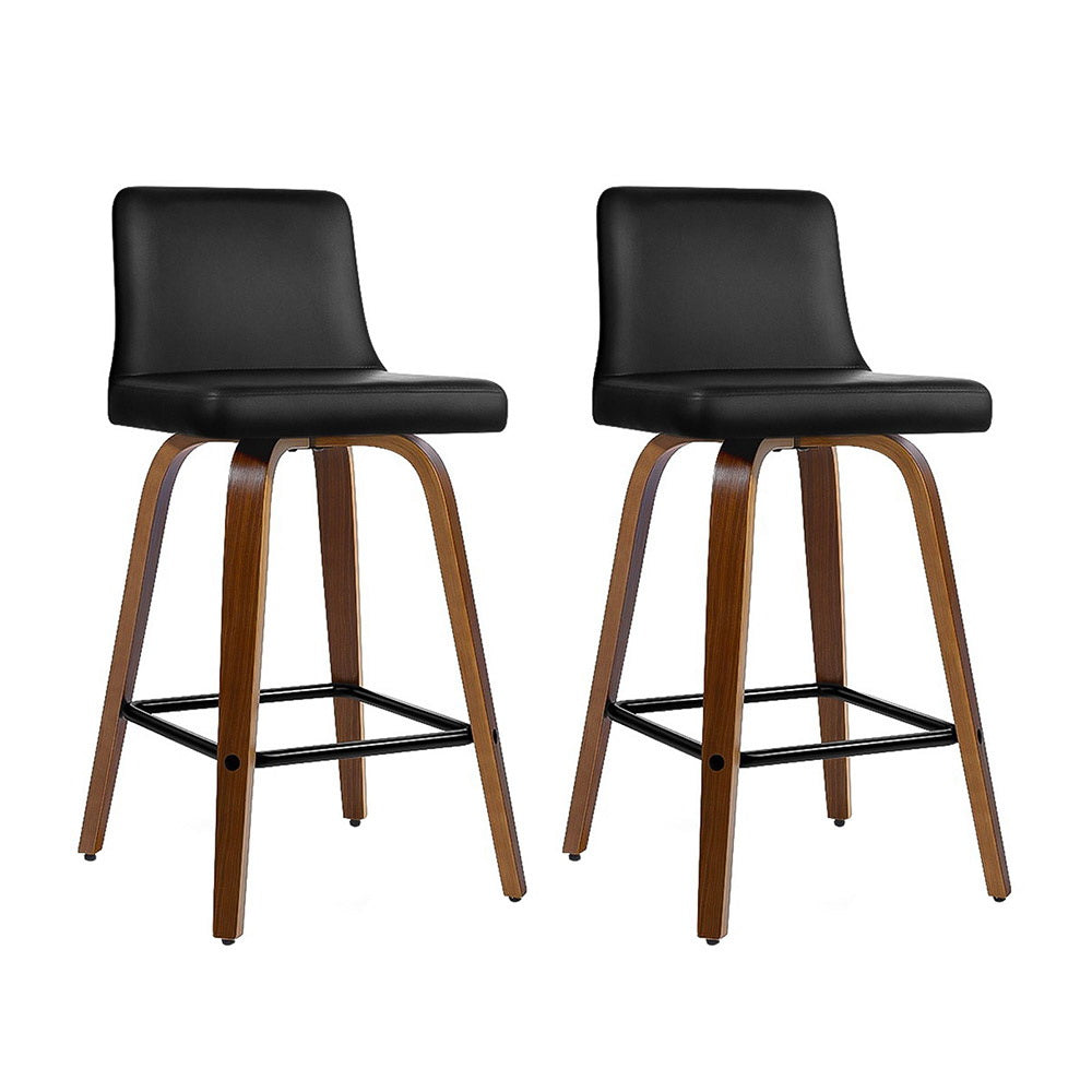 2x Bar Stools Swivel Leather Padded Wooden