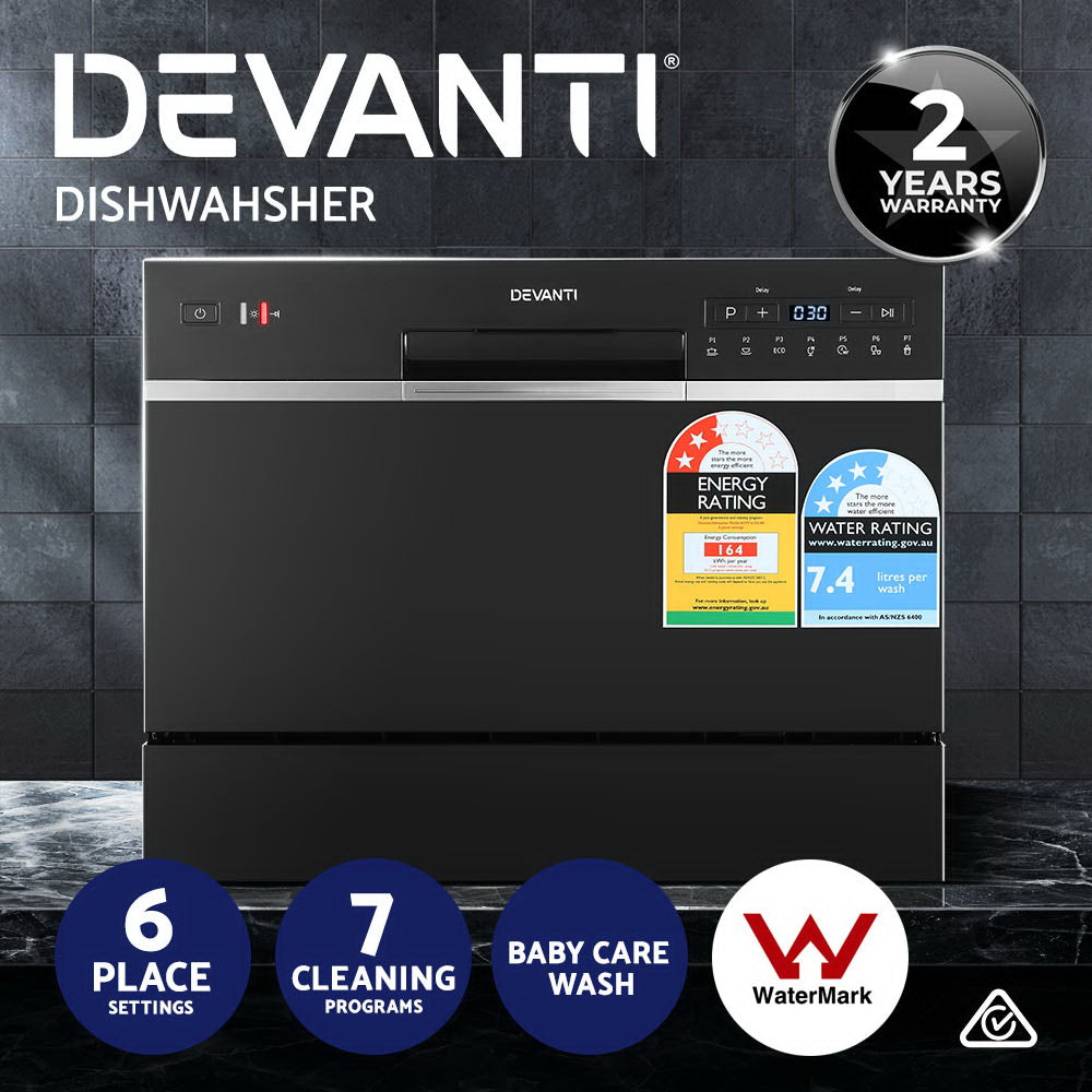 6 Place Settings Benchtop Dishwasher Black