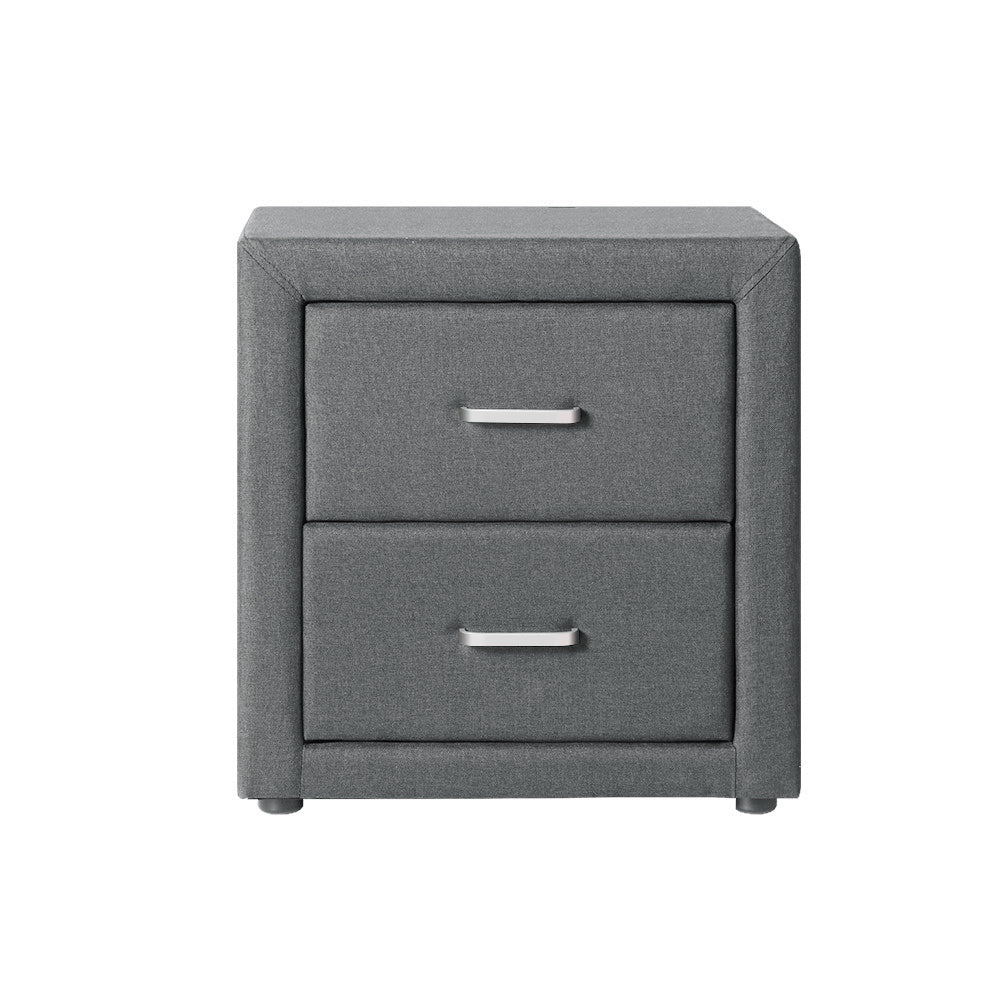 Bedside Table 2 Drawers Fabric - CADEN Grey