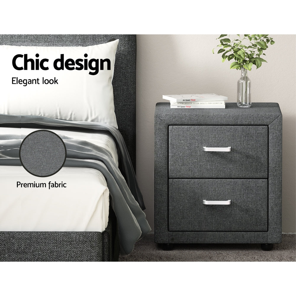 Bedside Table 2 Drawers Fabric - CADEN Grey