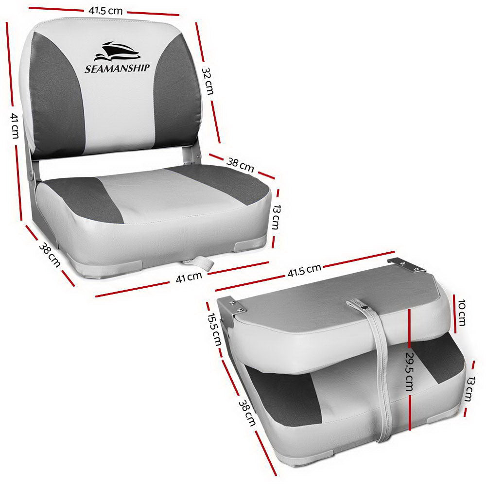 2X Folding Boat Seats Marine Swivel Low Back 13cm Padding Charcoal
