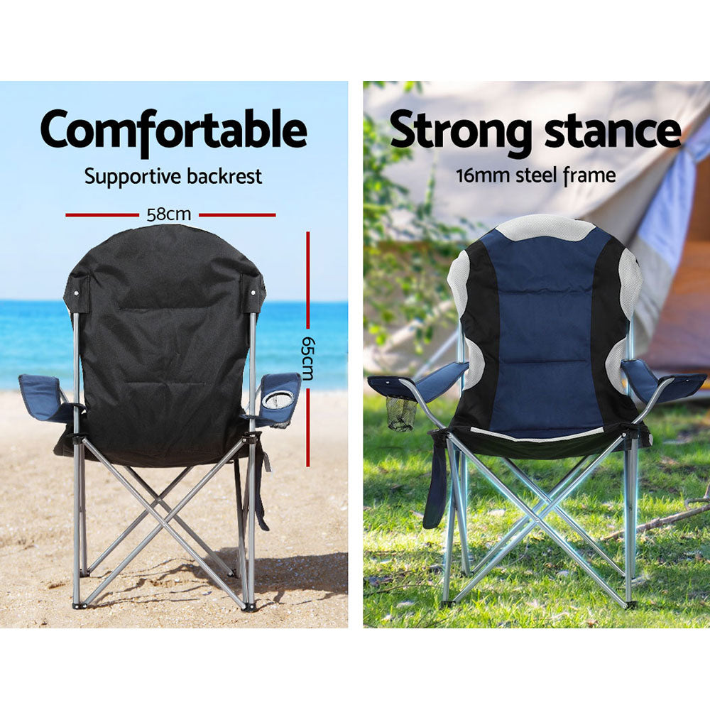 Camping Folding Chair Portable Outdoor Hiking Fishing Picnic Navy 2pcs