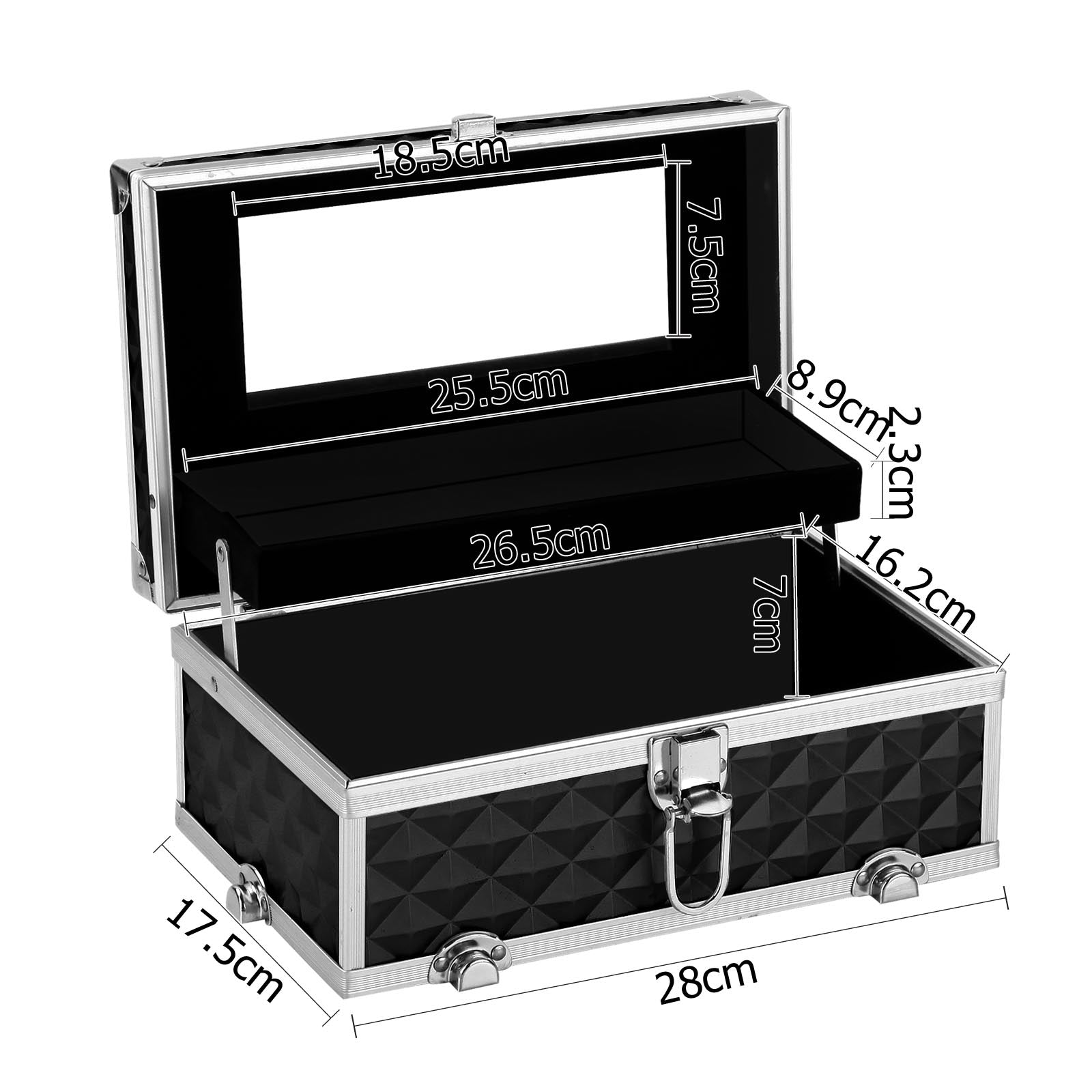 Portable Cosmetic Beauty Makeup Carry Case with Mirror  Diamond Black