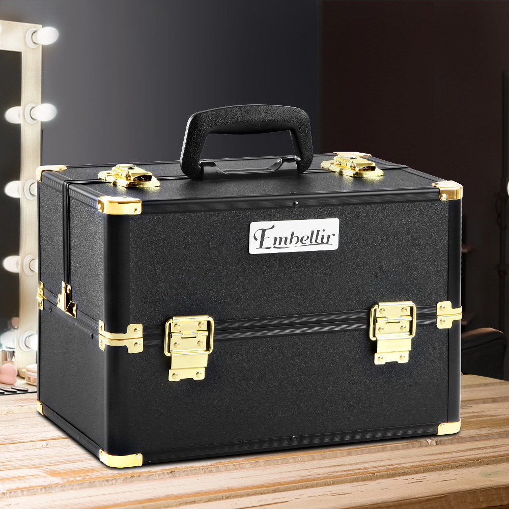 Portable Cosmetic Beauty Makeup Case  Black & Gold