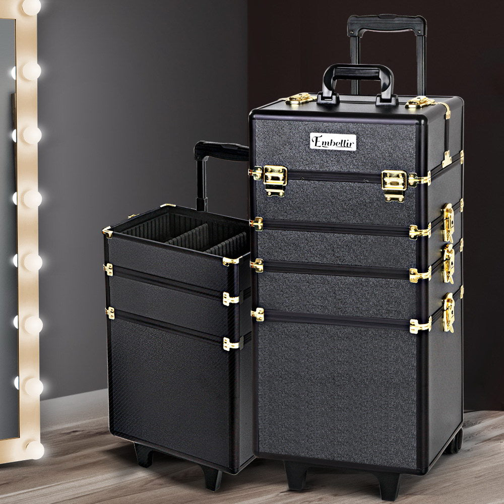 7 in 1 Portable Cosmetic Beauty Makeup Trolley - Black & Gold