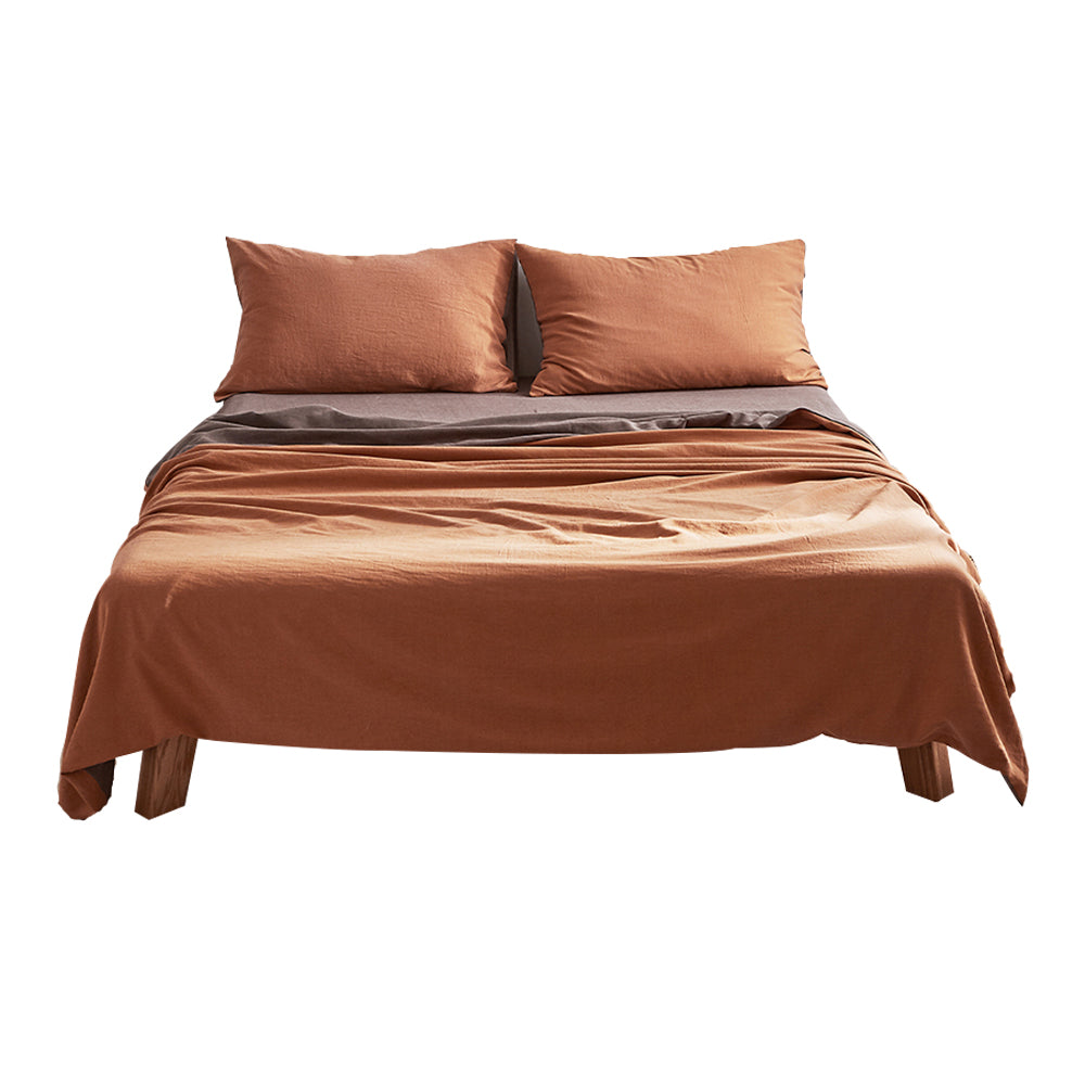 Cotton Bed Sheets Set Orange Brown Cover Double
