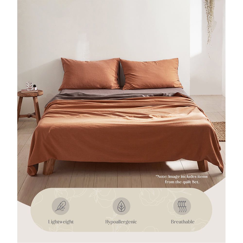 Cotton Bed Sheets Set Orange Brown Cover Double