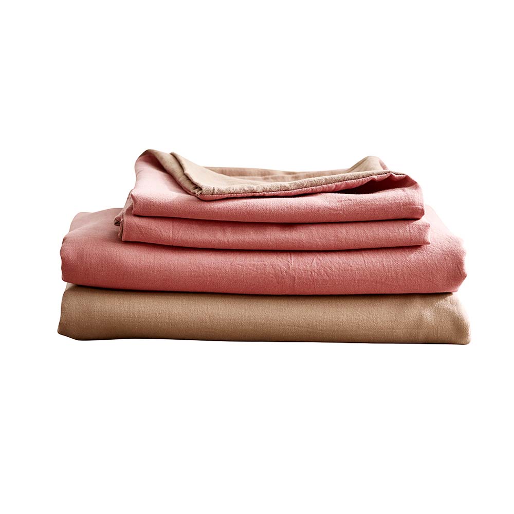 Cotton Bed Sheets Set Pink Brown Cover Double