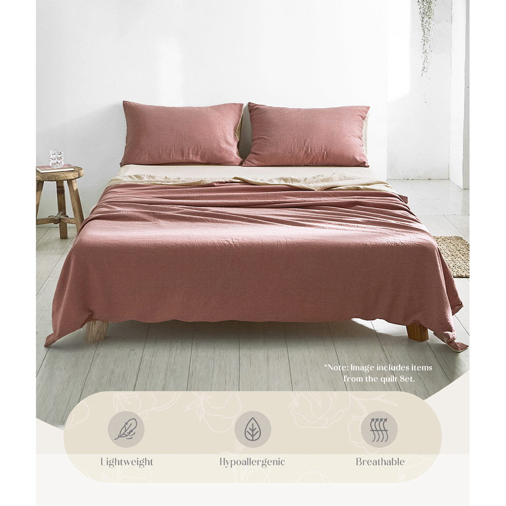 Cotton Bed Sheets Set Red Beige Cover Single
