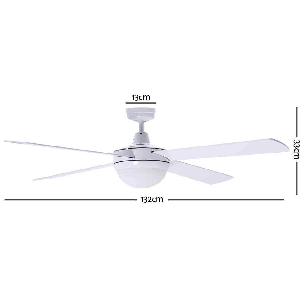 52'' Ceiling Fan AC Motor w/Light w/Remote - White