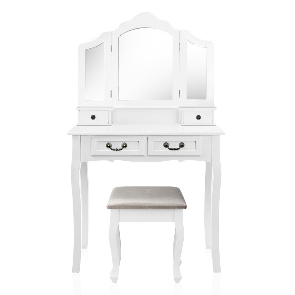 Dressing Table Stool Set Foldable Mirror White