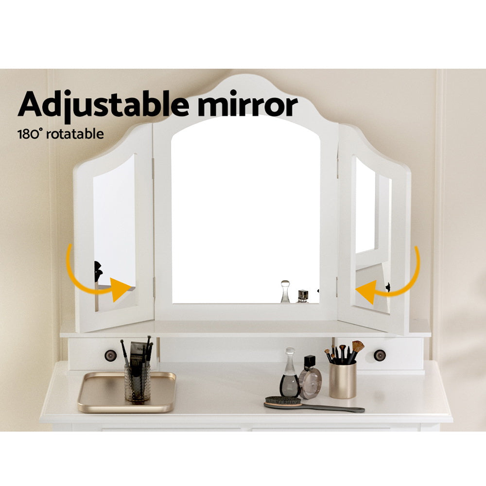 Dressing Table Stool Set Foldable Mirror White