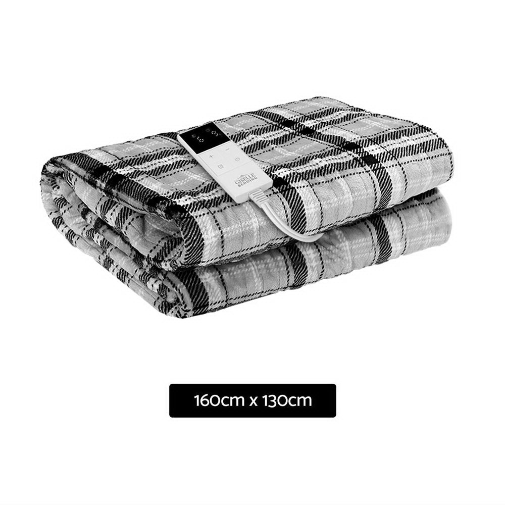 Electric Throw Rug Flannel Snuggle Blanket Washable Heated Grey and White Checkered