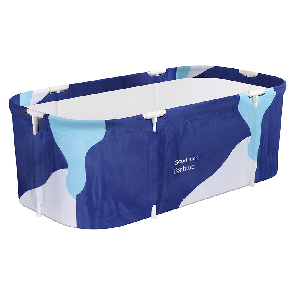 Foldable Bathtub PVC Spa Bucket Inflatable Cushion 134x65cm Navy Blue