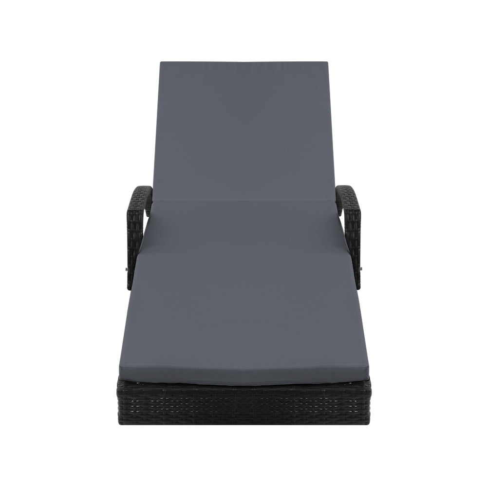 Sun Lounge Wicker Lounger Outdoor Furniture Beach Chair Patio Adjustable Cushion Black