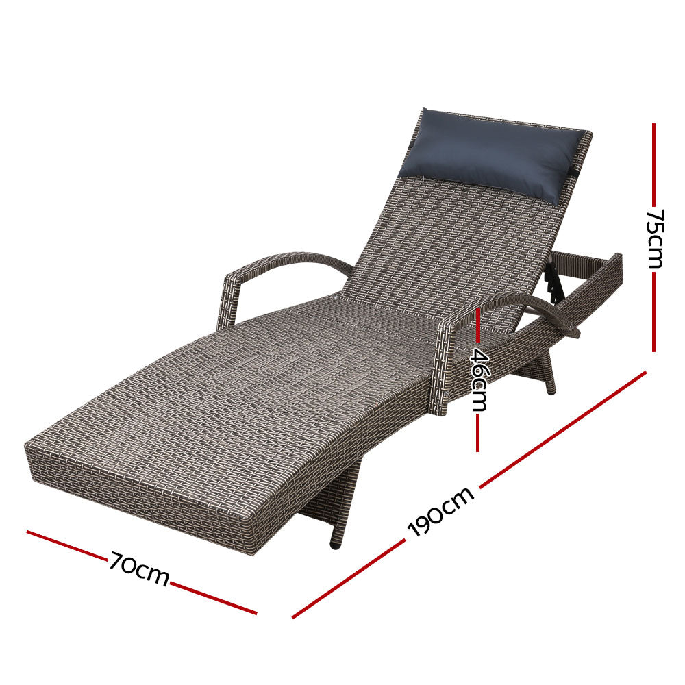 Sun Lounge Wicker Lounger Outdoor Furniture Beach Armchair Adjustable Grey&Beige