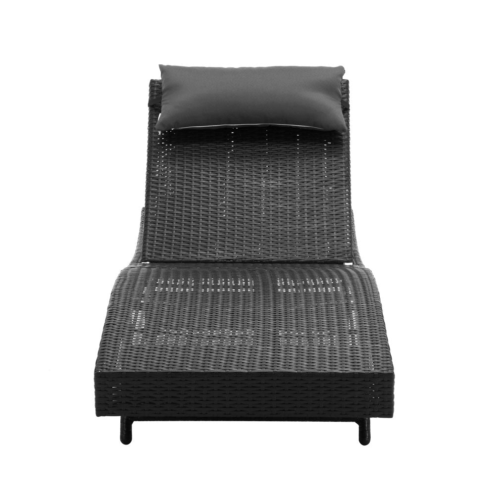 Sun Lounge Wicker Lounger Outdoor Furniture Beach Chair Garden Adjustable Black