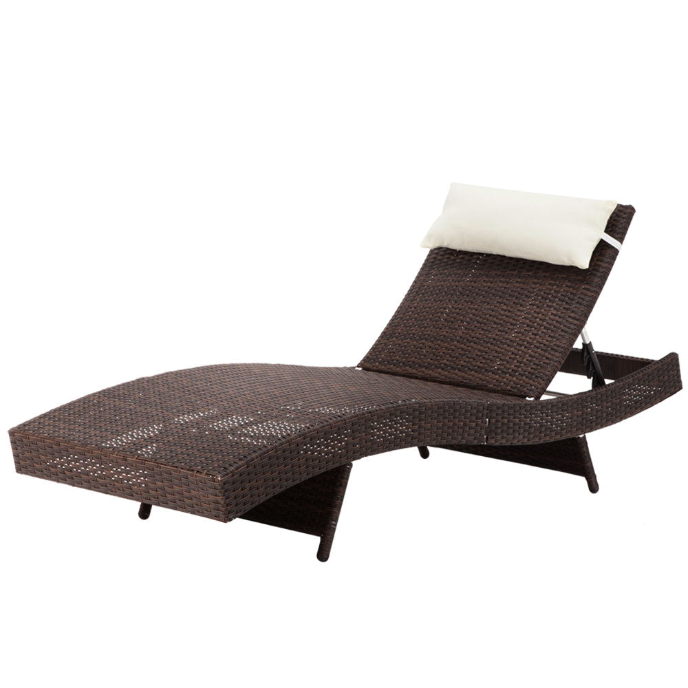 Sun Lounge Wicker Lounger Outdoor Furniture Beach Chair Garden Adjustable Brown
