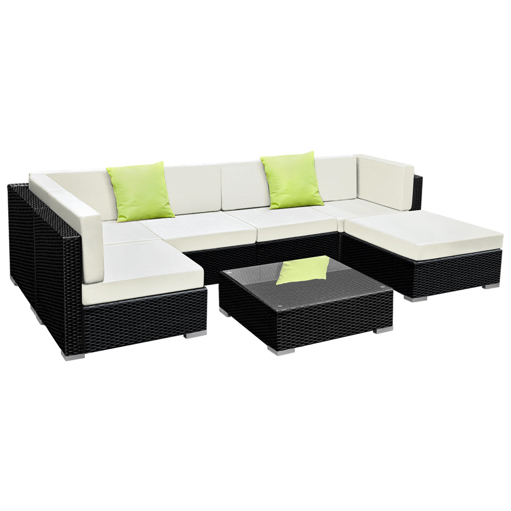 7-Piece Outdoor Sofa Set Wicker Couch Lounge Setting 6 Seater