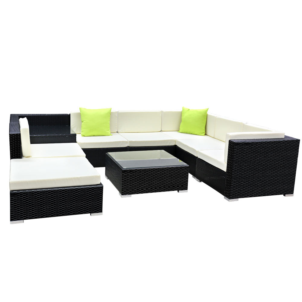 9-Piece Outdoor Sofa Set Wicker Couch Lounge Setting 7 Seater
