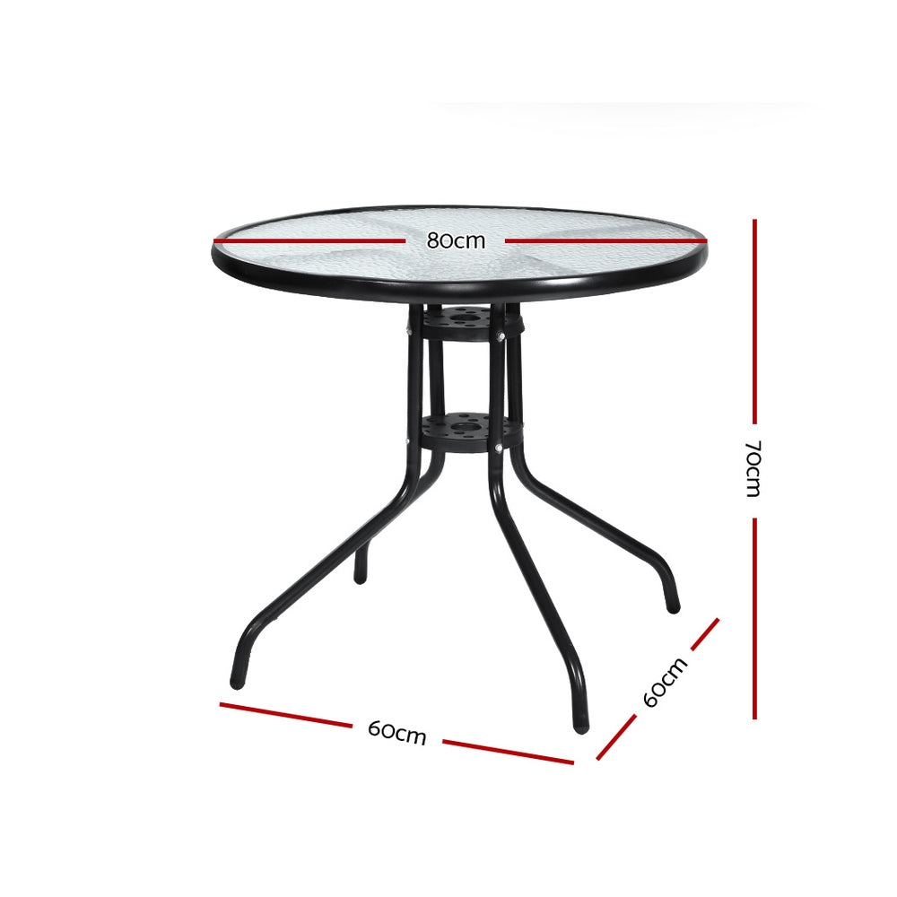 Outdoor Bar Table Glass Cafe Table Steel Side Parasol Hole