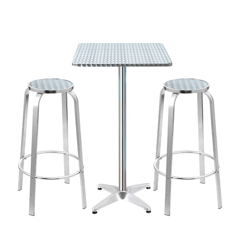 3-Piece Outdoor Bar Set Bistro Table Stools Adjustable Square Cafe