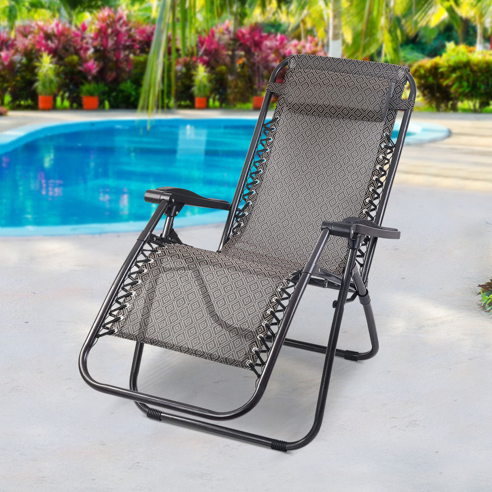 Zero Gravity Chair Folding Outdoor Recliner Adjustable Sun Lounge Camping Beige