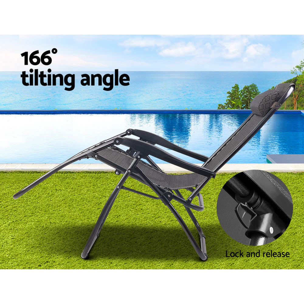 Zero Gravity Chair Folding Outdoor Recliner Adjustable Sun Lounge Camping Beige