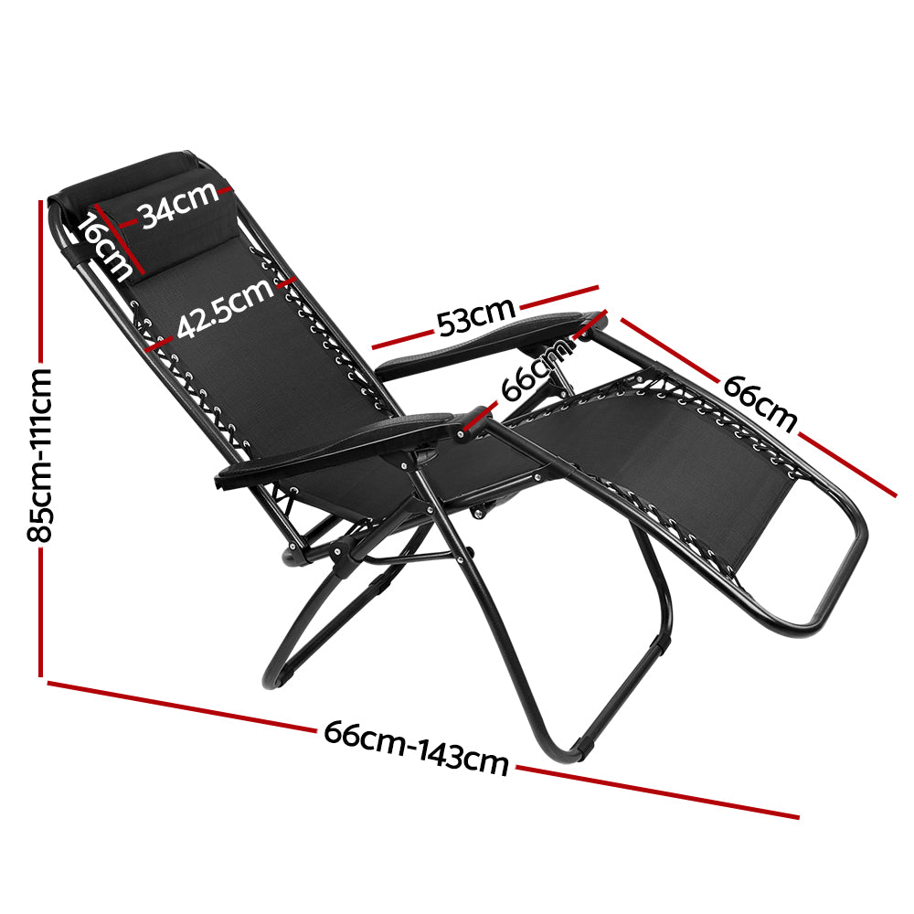 2PC Zero Gravity Chair Folding Outdoor Recliner Adjustable Sun Lounge Camping Black