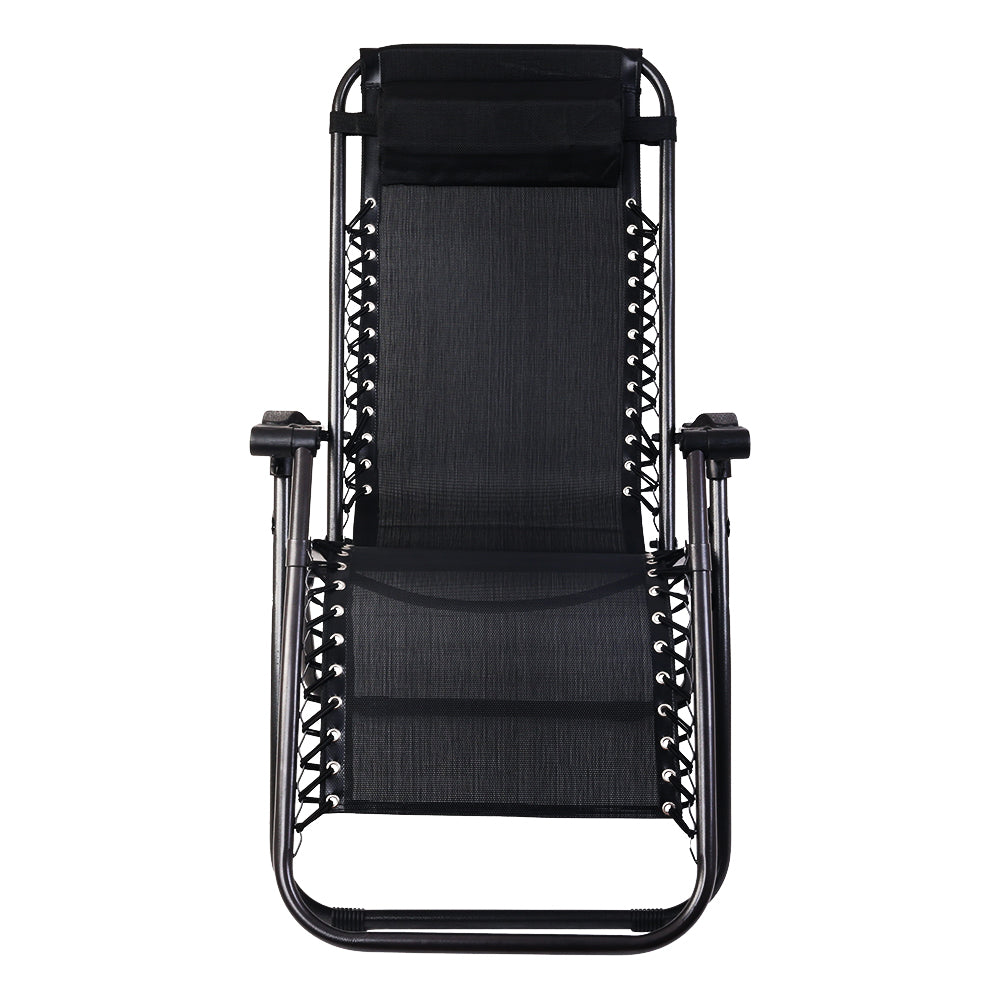 2PC Zero Gravity Chair Folding Outdoor Recliner Adjustable Sun Lounge Camping Black