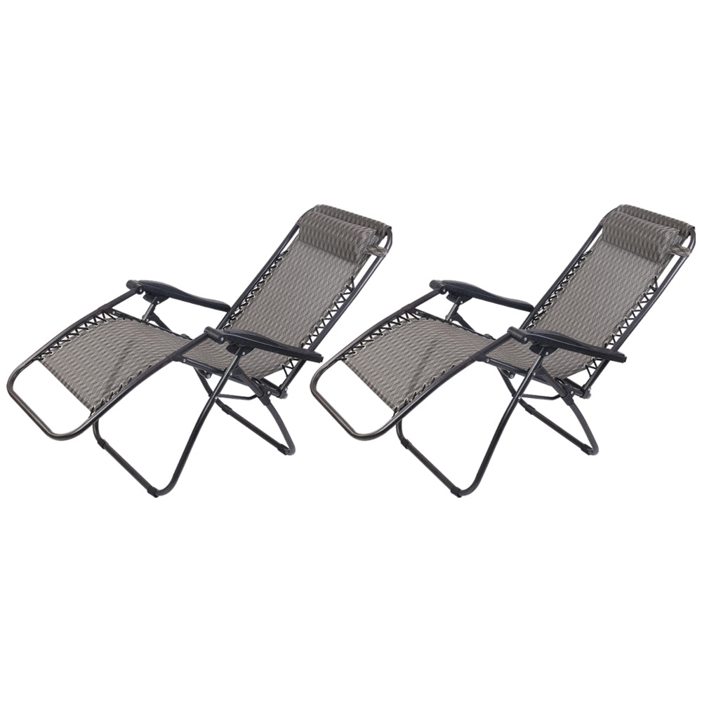 2PC Zero Gravity Chair Folding Outdoor Recliner Adjustable Sun Lounge Camping Grey