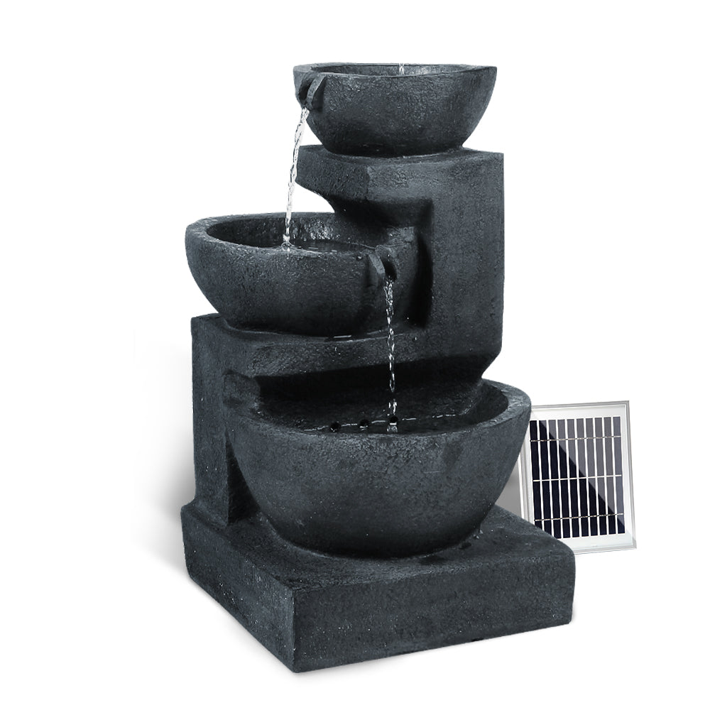 Solar Water Feature with LED Lights 3-Tier Bowls 60cm