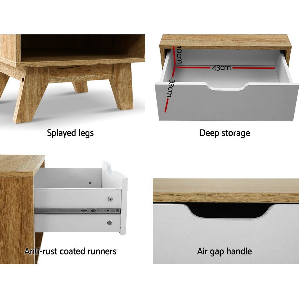 Bedside Table 1 Drawer with Shelf - IKER White & Oak