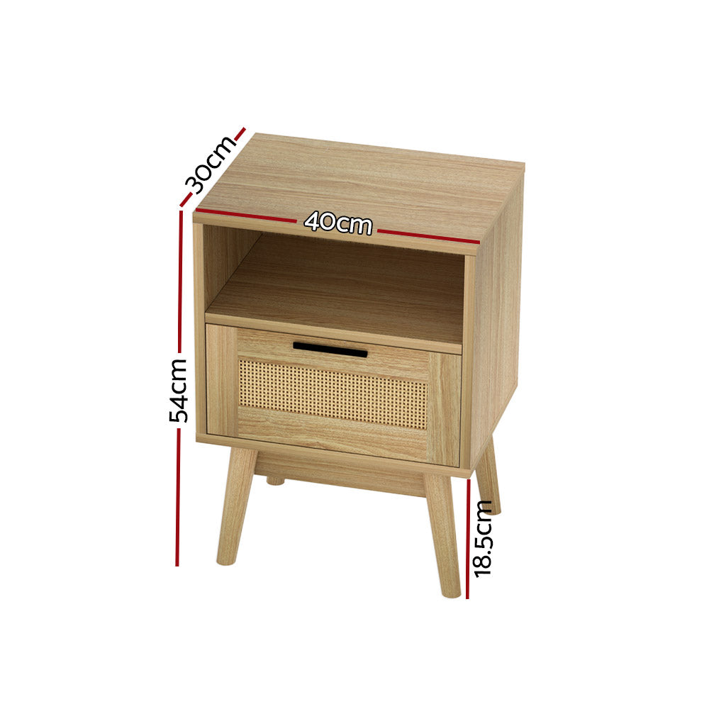 Rattan Bedside Table 1 Drawer with Shelf - REI Oak