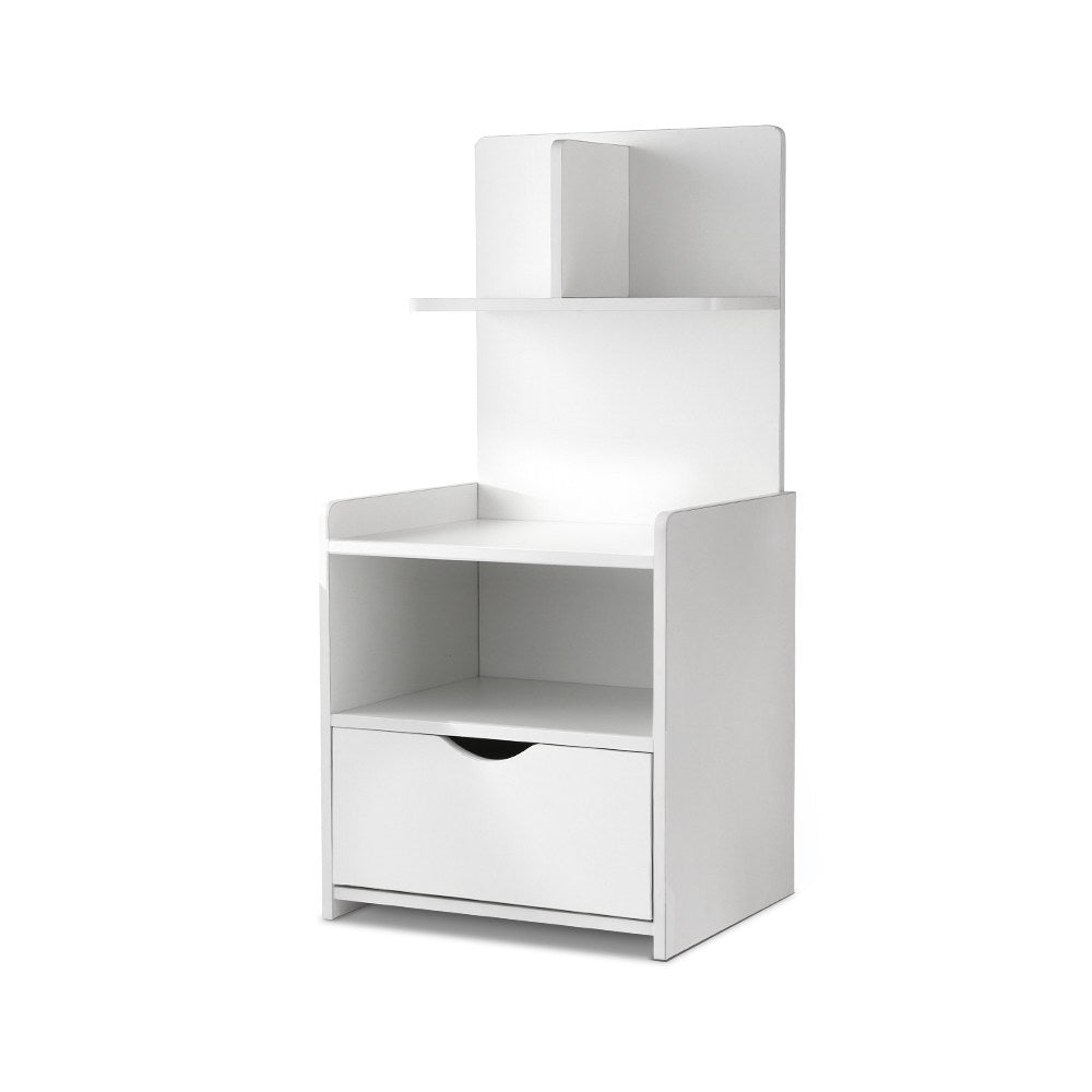 Bedside Table 1 Drawer with Shelves - EVERMORE White