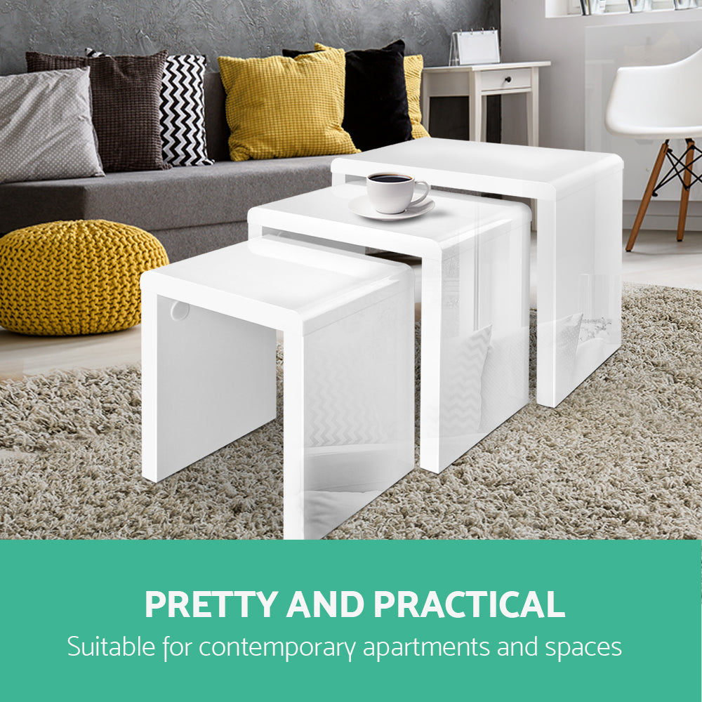 Nesting Coffee Table Set of 3 Glossy White