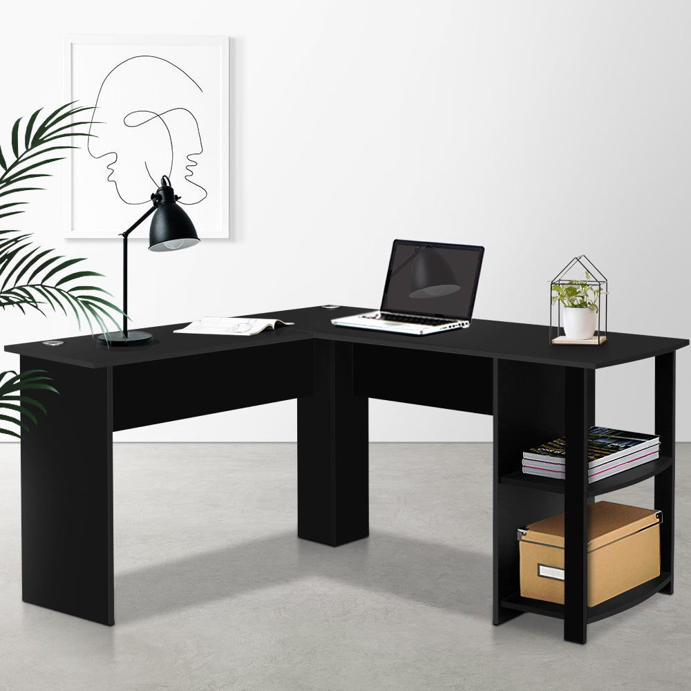 Computer Desk Shelf L-Shape Black 136CM